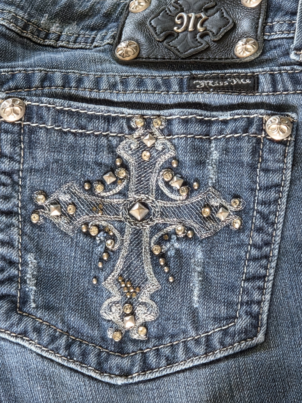 Miss Me Jeans 16 Bling Rhinestone Cross Pocket Y2K Skinny Western Boho Cowgirl